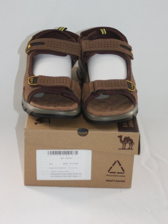 NWT Camel Crown Men\'s Open Toe Velcro Leather Sandal Size 10